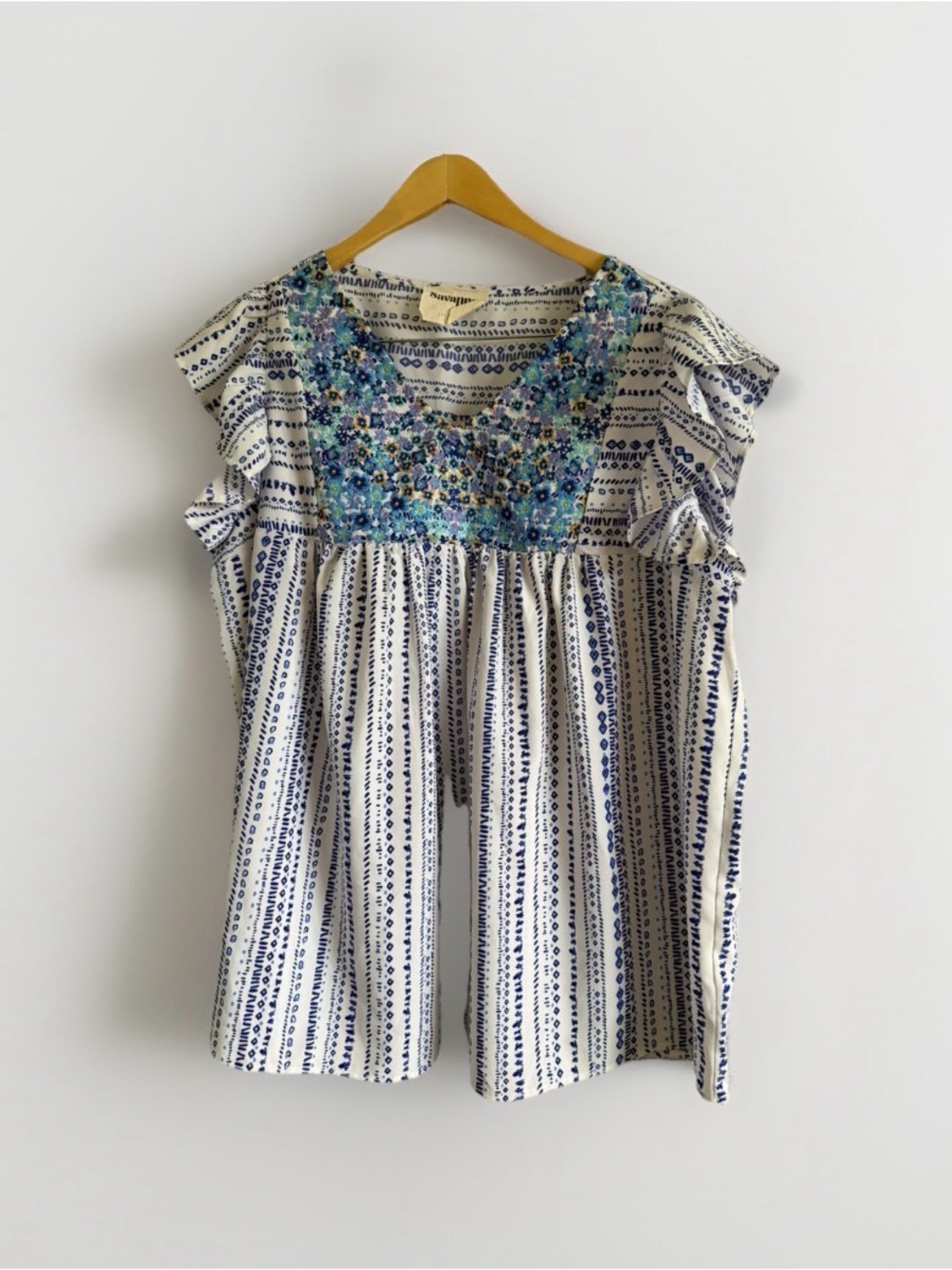 Savanna Jane Boho Peasant Blouse Top Floral Embroidery Smocked Empire Waist 2X